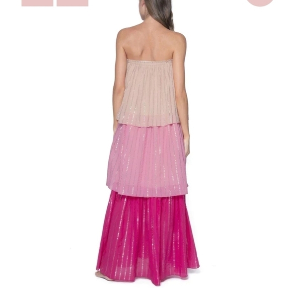 PQ Swim Briar Colorblock Tiered Maxi Cover Up Dress M/L Pink Metallic - Picture 2 of 9